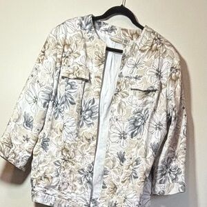 Alfred Dunner Floral Jacket - Gray, Cream, Tan